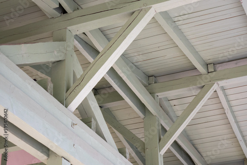 Wooden beams under the roof