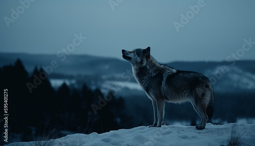 Majestic gray wolf walking through winter wilderness howling generated by AI © Jeronimo Ramos