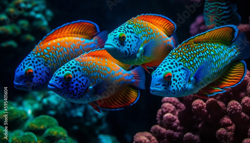 Vibrant school of fish in stunning reef generated by AI