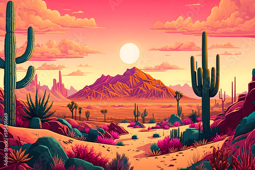 Fototapete Desert with cacti