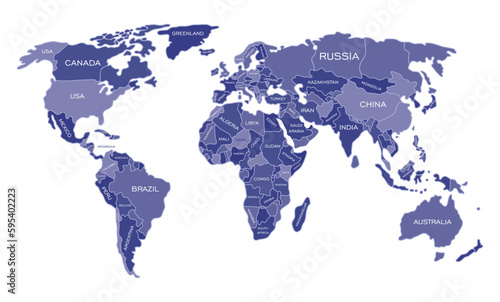 World map. Colorful detailed vector world map complete with all country names.