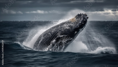 Majestic humpback breaches  beauty in nature witnessed generated by AI