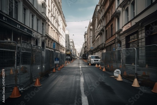 Street undergoing maintenance and some lanes closed. Generative AI © Milana