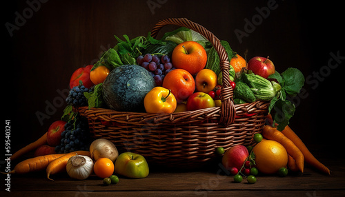 Healthy eating Fresh vegetables and fruits basket generated by AI