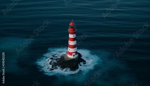 Sailing towards the famous beacon at dusk generated by AI