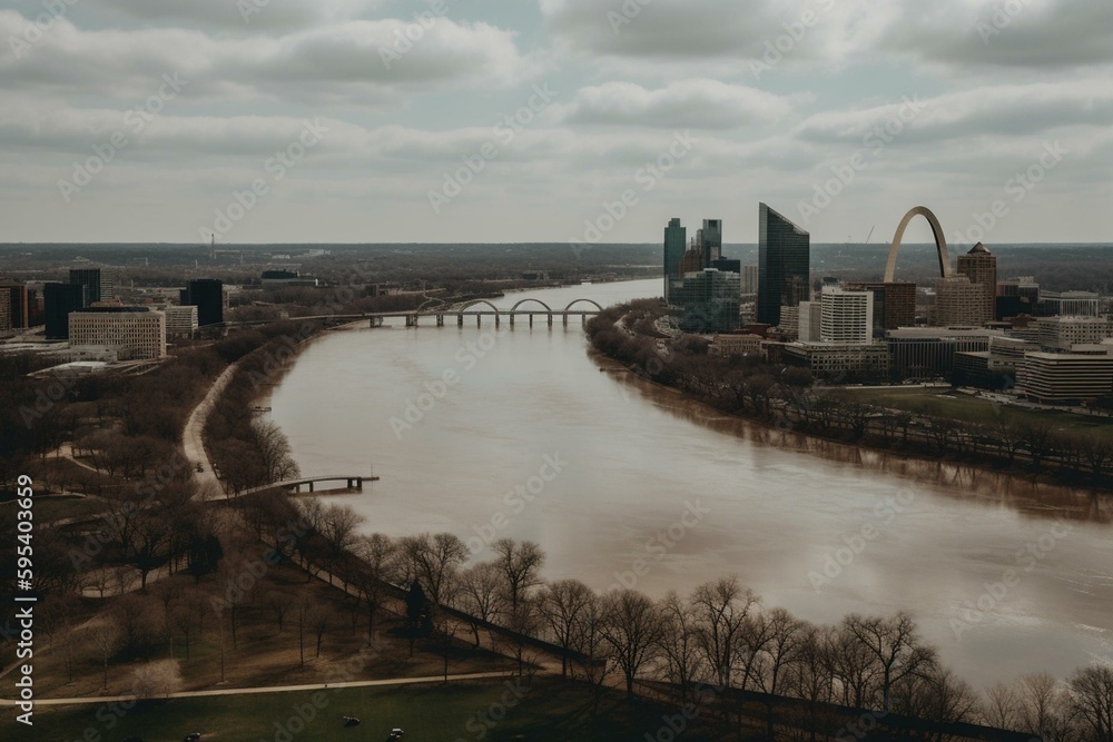 A view of downtown St. Louis on the river. Generative AI
