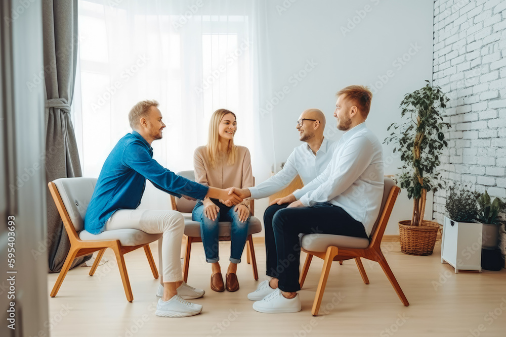 Insurance agent offers home ownership and life insurance to client. Business meeting with clients, shaking hands and making a deal. Generative AI Insurance agent offers home ownership and life insurance to client. Business meeting with clients, shaking hands and making a deal. Generative AI