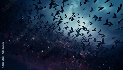 Silhouette of flying fish in spooky underwater night generated by AI