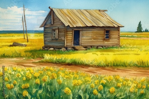 colorful cottage nestled in a vibrant field of flowers. Generative AI
