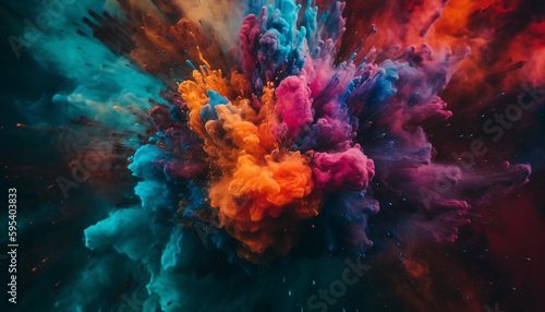 Exploding colors in a vibrant galaxy backdrop generated by AI