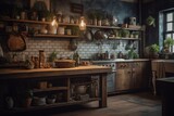 A vintage kitchen, crafted using reclaimed materials. Generative AI