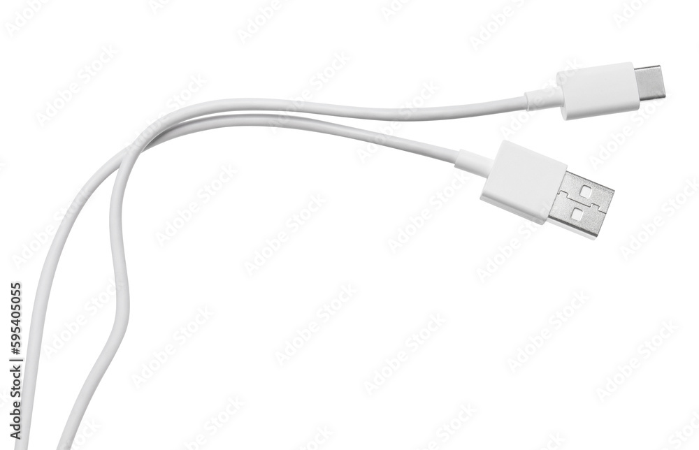 White USB micro USB cable, cut out - obrazy, fototapety, plakaty 