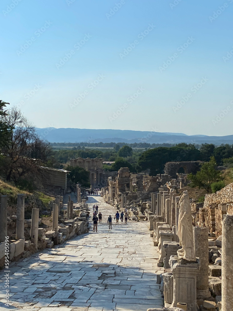 Marble street in ancient Ephesus city, Selcuk, Izmir Turkey