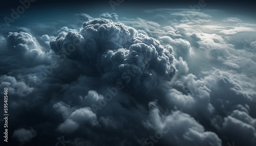 Fluffy cumulus clouds fill the dramatic sky generated by AI