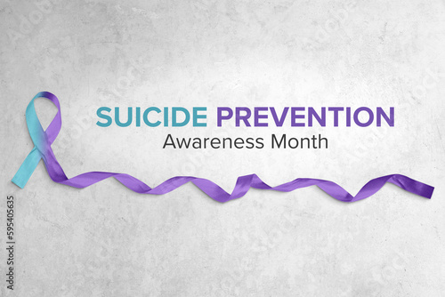 Фотография Teal and Purple Ribbon, Suicide Prevention Awareness Concept Banner