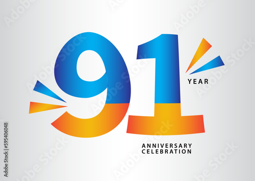 91 year anniversary celebration logotype vector, 91 number design, 91th Birthday invitation, anniversary logo template, logo number design vector, calligraphy font, typography logo, vector design photo