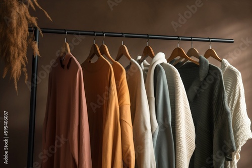 Clothes Hanging on Hangers on Racks. Generative ai