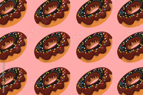 Colorful donuts with topping on pink background, minimal sweet food concept 