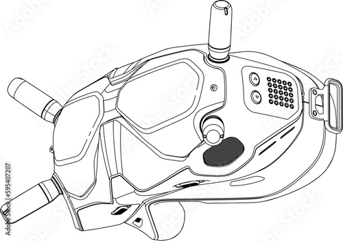 Drone FPV Line Stroke. FPV Glasses. Drone Vector Isolated. White Background. R202304009