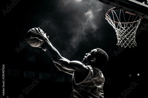 a basketball player catches the ball created with Generative AI technology © StockMedia