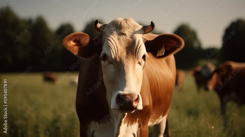 Cow in a meadow, Agriculture - Generative AI Cow in a meadow, Agriculture - Generative AI