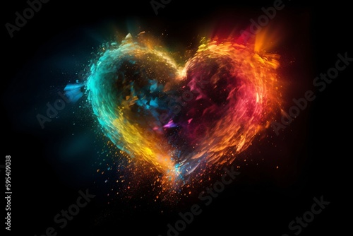 beautiful big colorful shining heart created with Generative AI technology