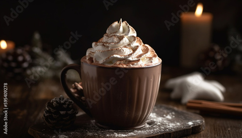 Indulgent winter treat hot chocolate and marshmallows generated by AI