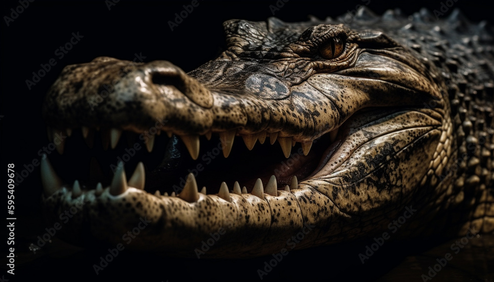 Obraz premium Furious crocodile opens its mouth, exposing teeth generated by AI