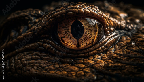 Animal eye, crocodile and alligator portrait generated by AI