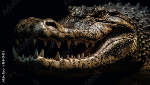 Furious crocodile opens its mouth, exposing teeth generated by AI