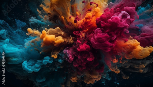 Vibrant colors mixing in abstract liquid patterns generated by AI