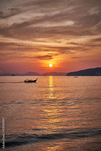 Sunset in Ao Nang Krabi Thailand Longtail Boat