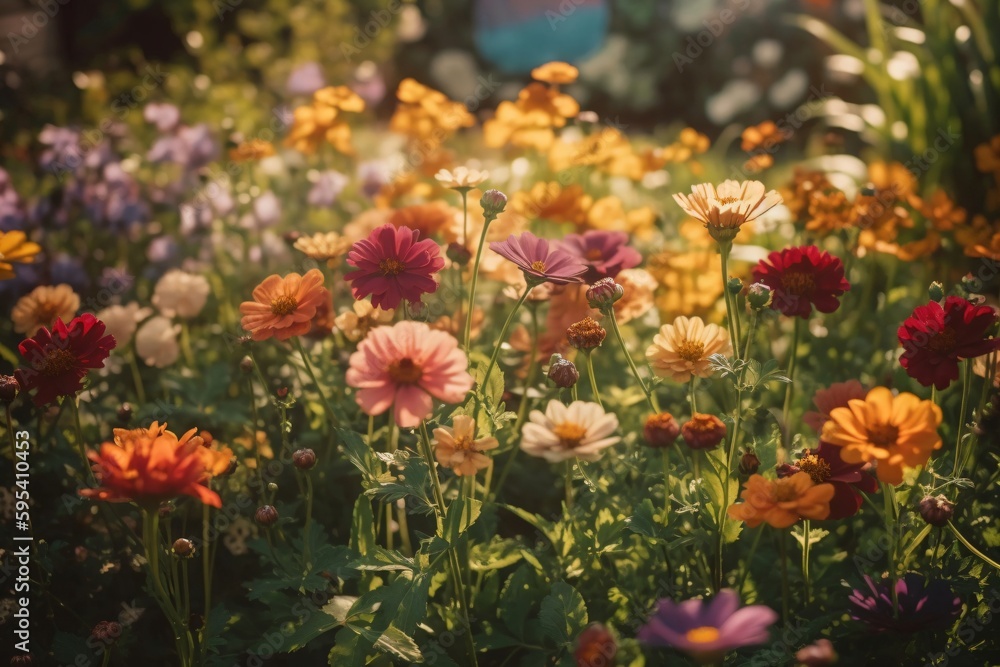 a flower meadow with many colorful flowers created with Generative AI technology a flower meadow with many colorful flowers created with Generative AI technology