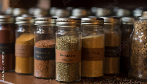 Organic spice collection in wooden background choice generated by AI