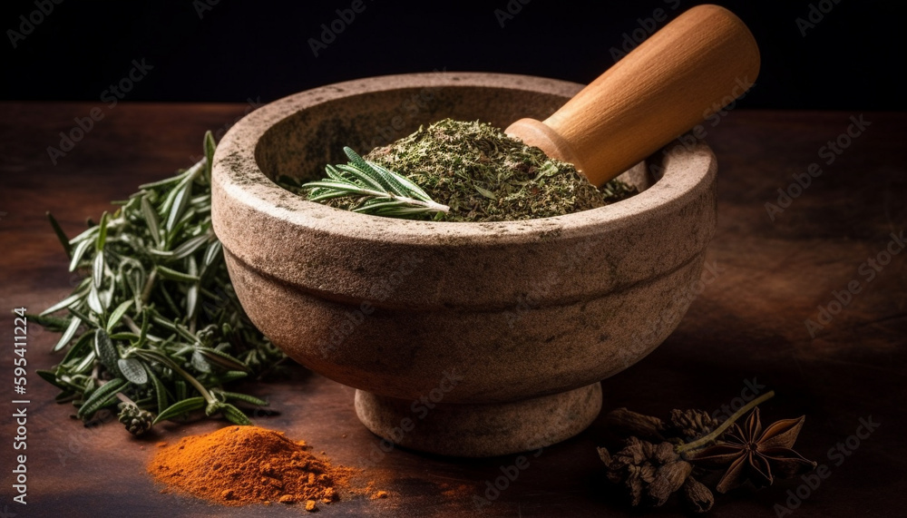 Fresh herbs and spices, ground for seasoning generated by AI
