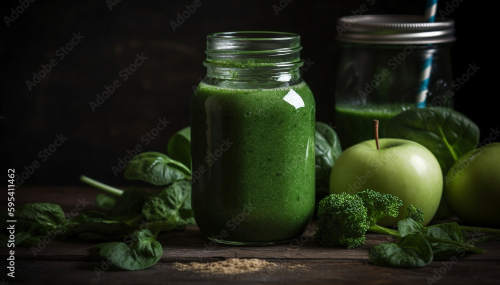 Fresh ingredients on rustic table make healthy meal generated by AI Fresh ingredients on rustic table make healthy meal generated by AI