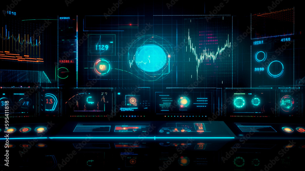Digital Trading Server and Network Concept - A Vibrant Background Illustration of a Trading Dashboard. Generative AI