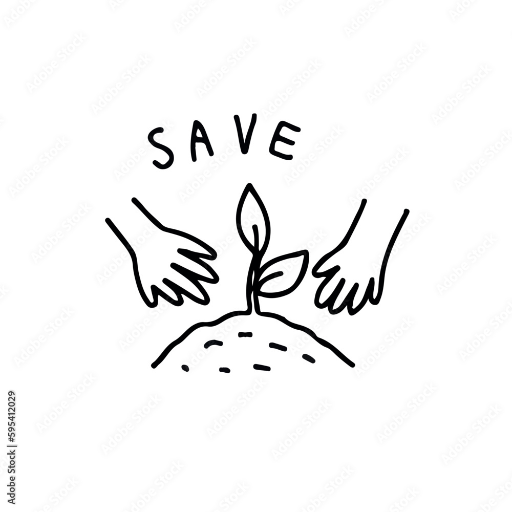 save world, growing plant, outline drawing style icon save world, growing plant, outline drawing style icon