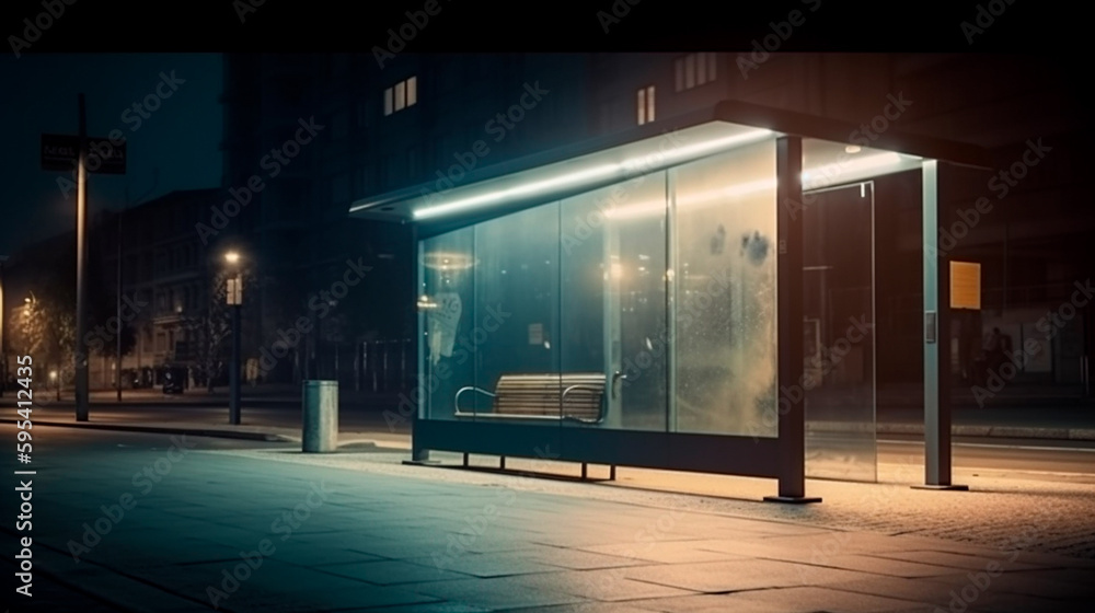 Fototapeta premium Mockup of blank advertising light box on the bus stop. Generative AI
