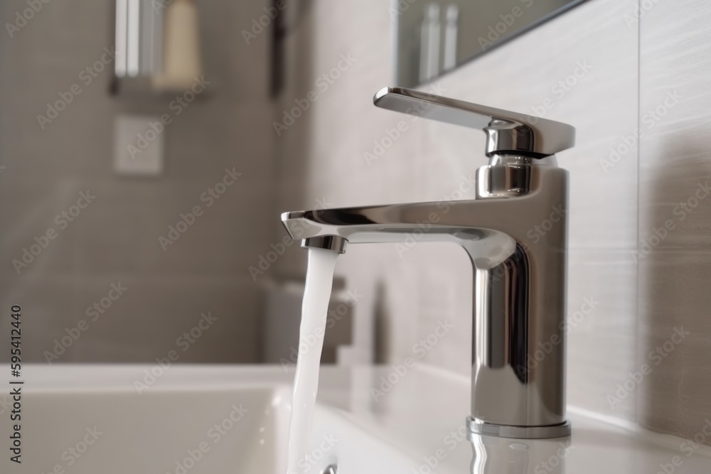 Faucet from which water flows, close up Faucet from which water flows, close up