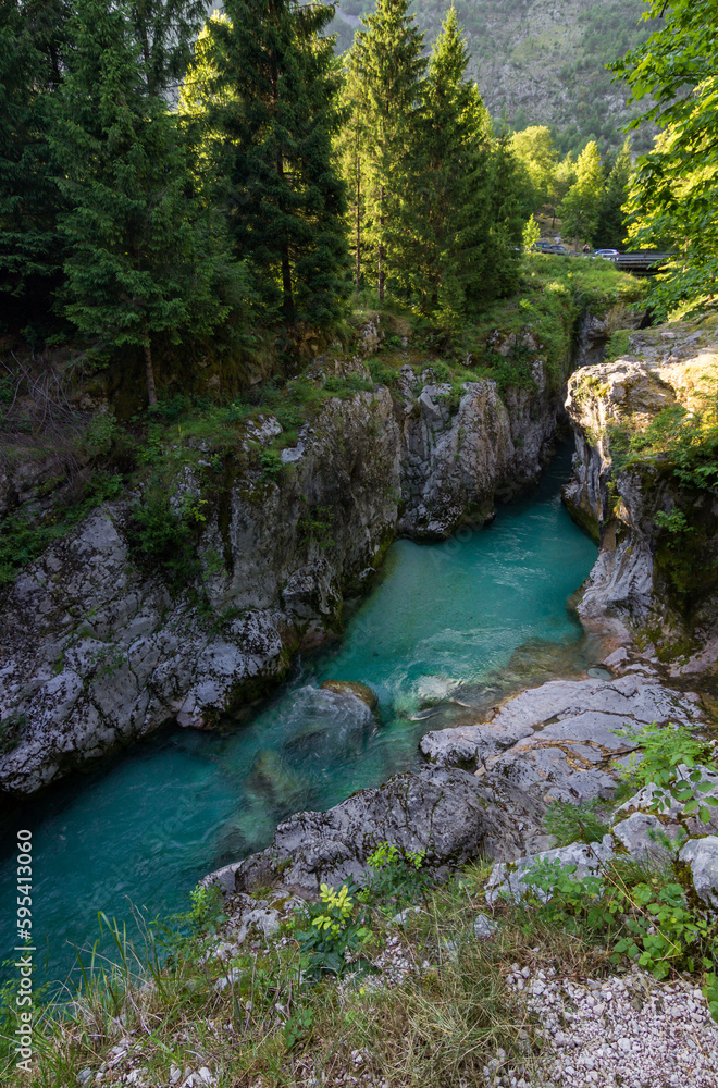 Soca turquoise river near Bovec in Slovenia Soca turquoise river near Bovec in Slovenia