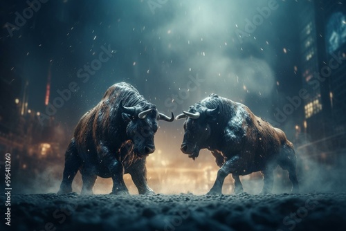 Battle of bull and bear representing stock market or finance tech. Generative AI