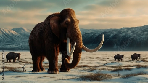 Woolly Mammoth, an enormous mammal, extinct animal. Generative AI