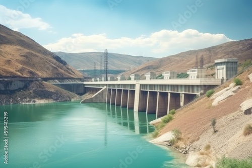 Hydroelectric dam or power plant with low water levels, problem of lack of water or of drought