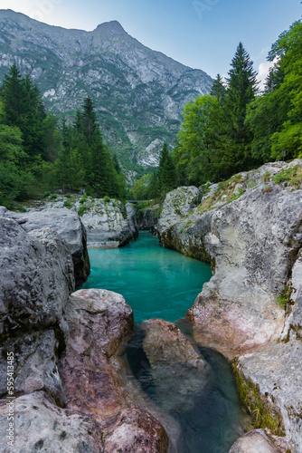 Fototapeta Naklejka Na Ścianę i Meble -  Soca turquoise river near Bovec in Slovenia