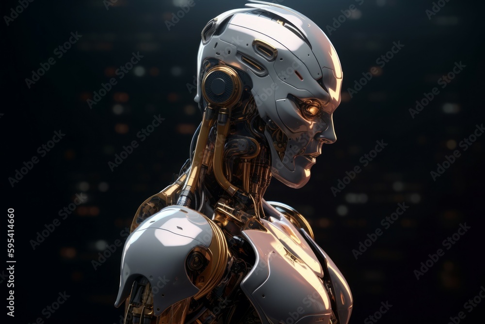 White modern ai robot think or calculate, close-up. AI generated, human enhanced