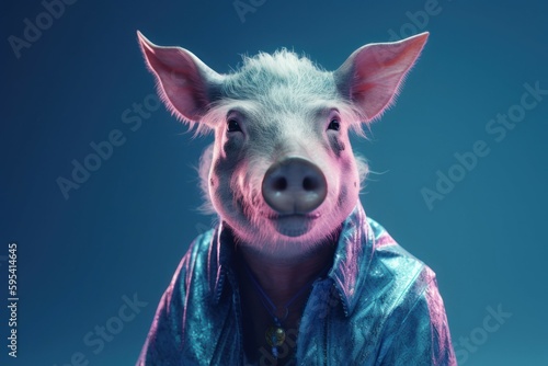 Anthropomorphic boar dressed in human clothing. humanized animal concept. AI generated, human enhanced