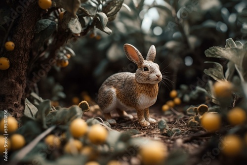 Adorable rabbit amongst trees  celebrating spring and Easter. Generative AI