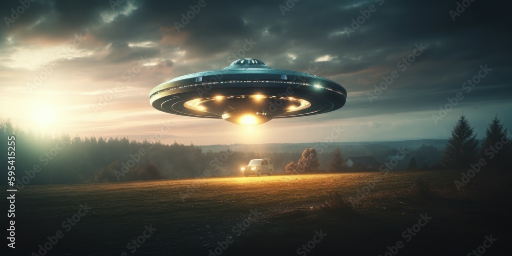 Photorealistic UFO in the sky at night. AI generated, human enhanced Photorealistic UFO in the sky at night. AI generated, human enhanced