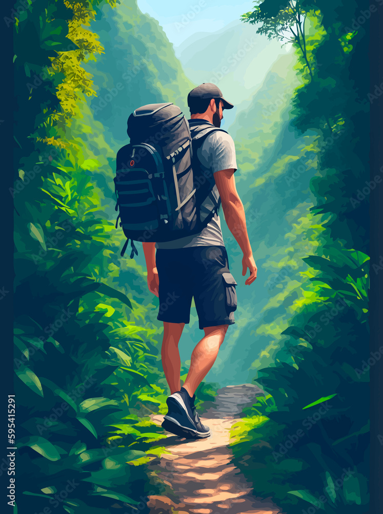 man walk moviment hike nature illustration man walk moviment hike nature illustration